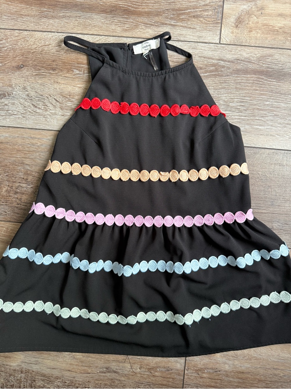 Black Womens Top with Colorful Trim - Picture 3 of 6